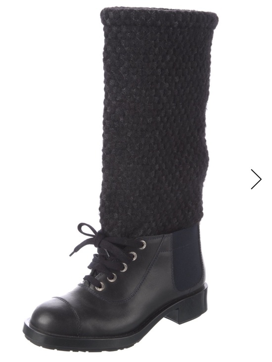 CHANEL Shoes - $1450 CHANEL Black Knit Shaft Lace-Up Mid-Calf Boots size 36.5 - US 6-6.5 EUC